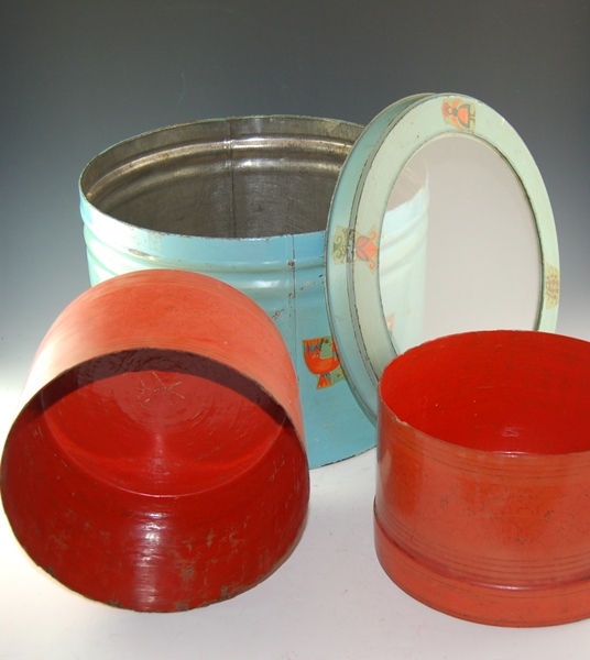 Wood Hat Box and Tin Dutch Box