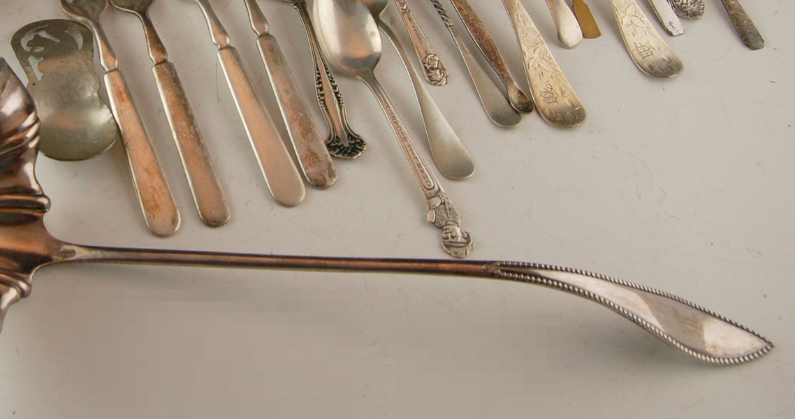 Stainless and Silverplate Flatware, Creamer and Sugar, and Ladle