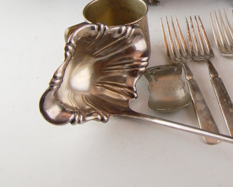 Stainless and Silverplate Flatware, Creamer and Sugar, and Ladle