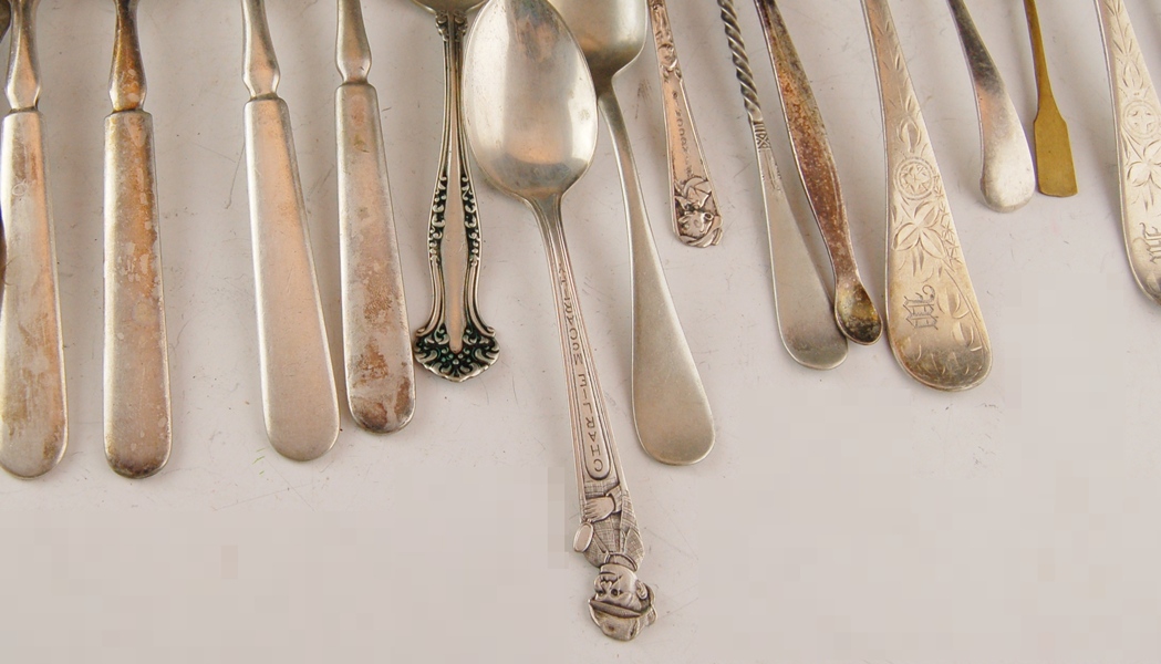 Stainless and Silverplate Flatware, Creamer and Sugar, and Ladle