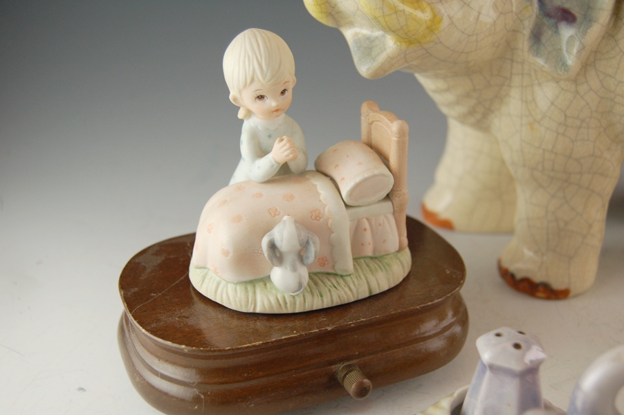  Elephant Vase, Lefton Music Box, and Other Porcelain