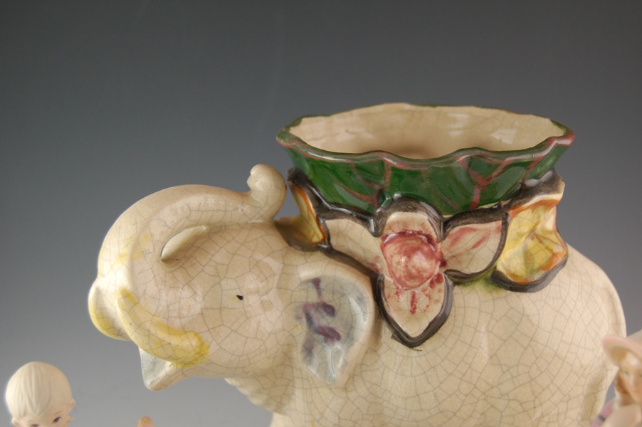  Elephant Vase, Lefton Music Box, and Other Porcelain