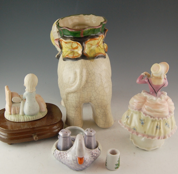  Elephant Vase, Lefton Music Box, and Other Porcelain