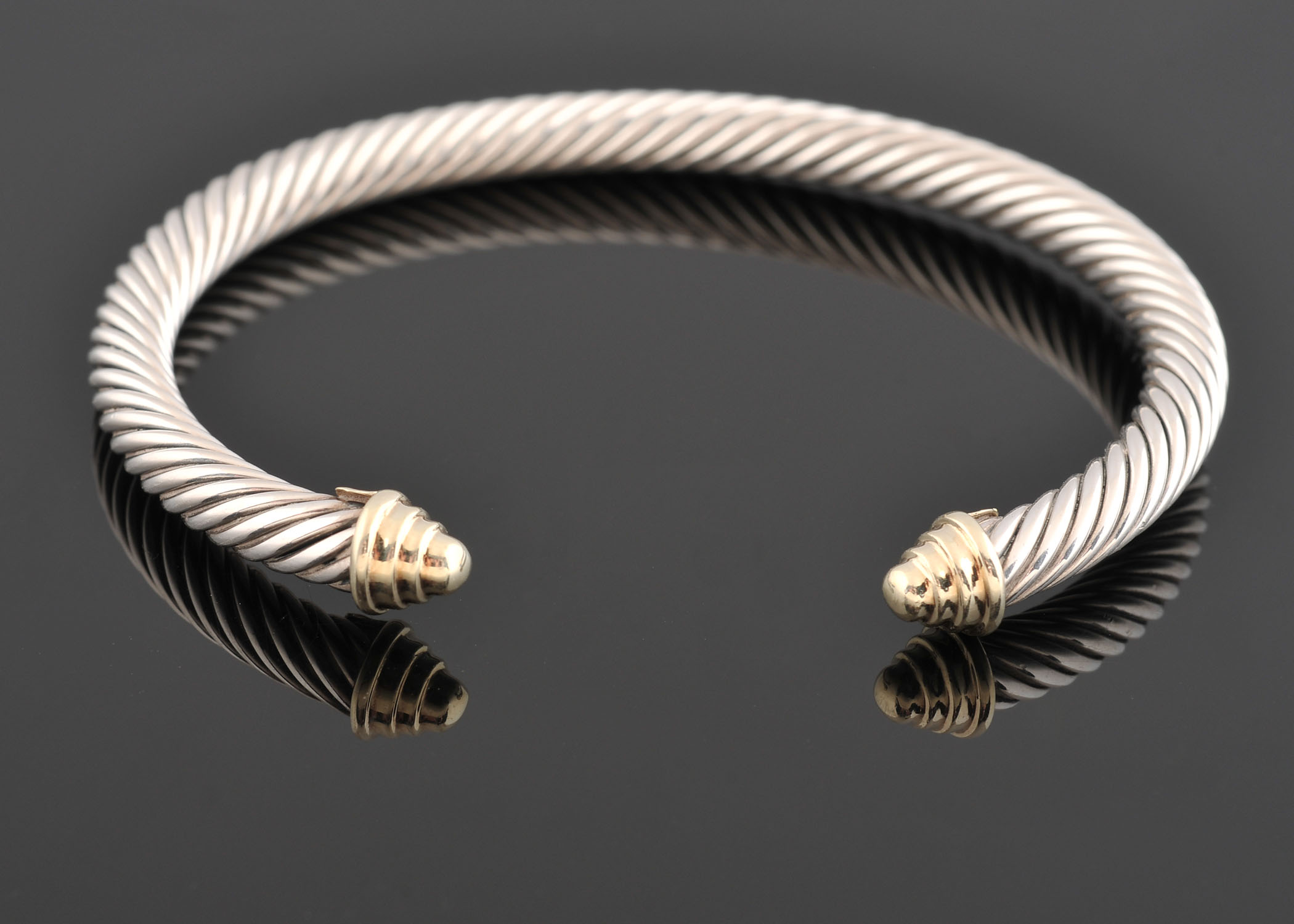 David Yurman Sterling Silver and 14 K Yellow Gold Cuff Bracelet