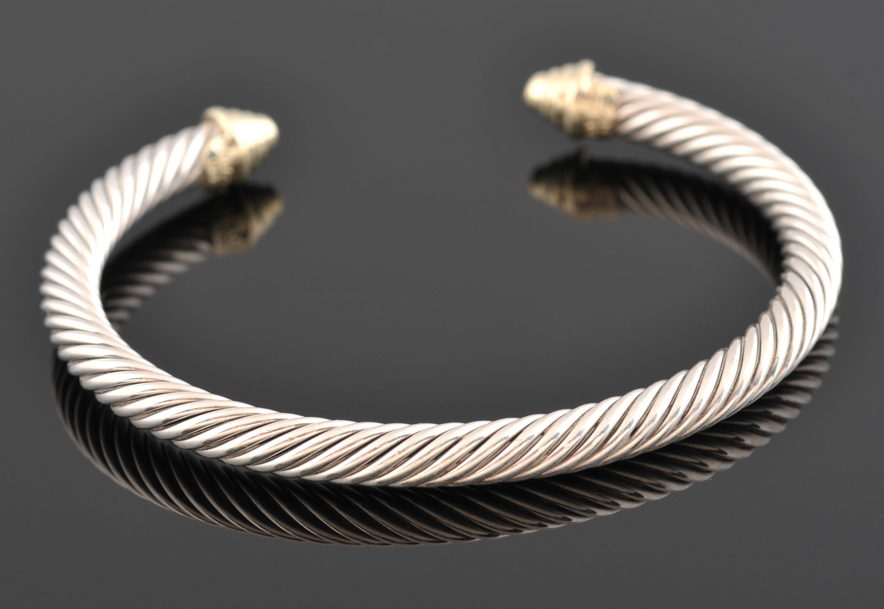 David Yurman Sterling Silver and 14 K Yellow Gold Cuff Bracelet