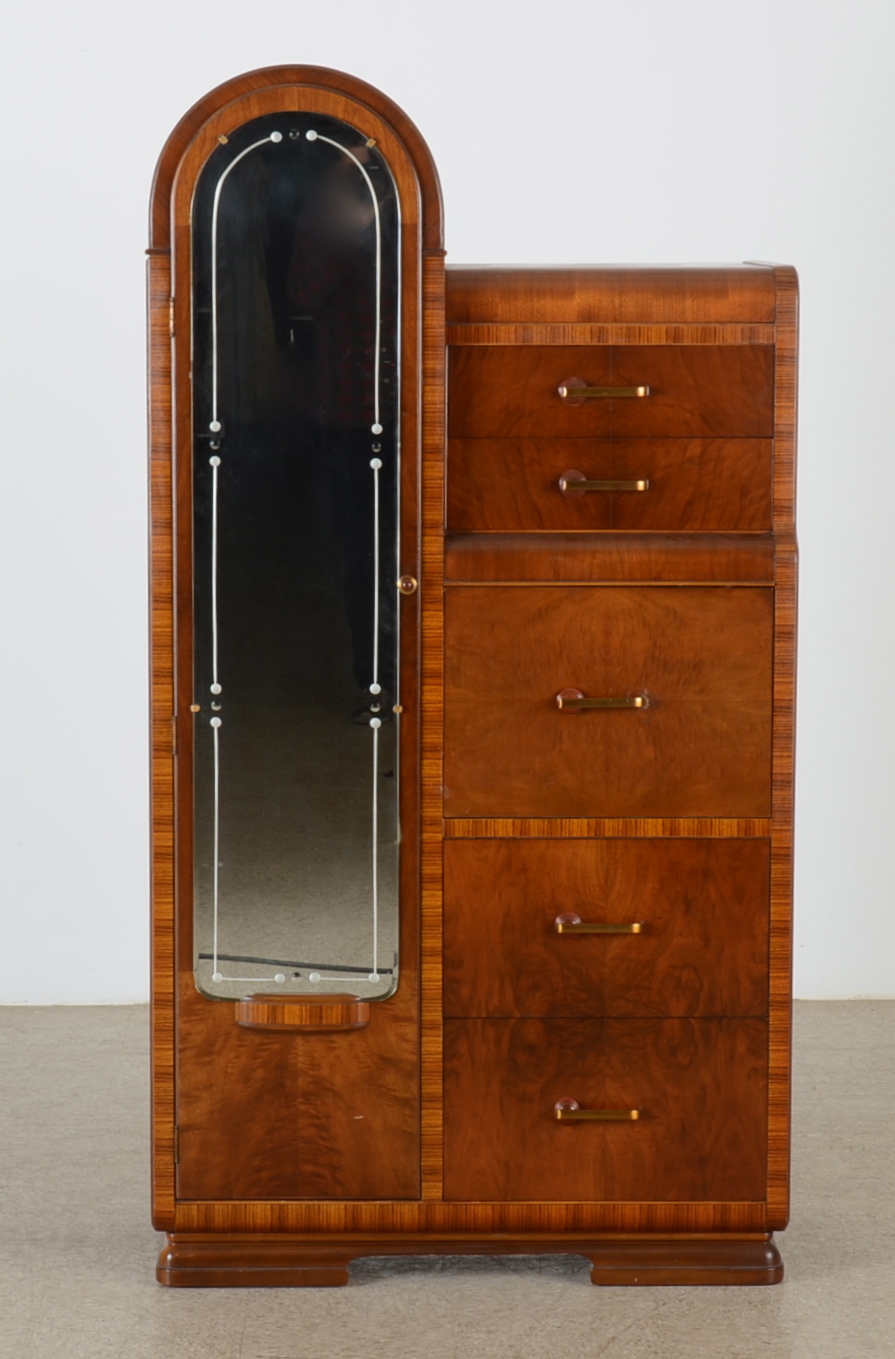 Art Deco Men's Walnut Waterfall Wardrobe