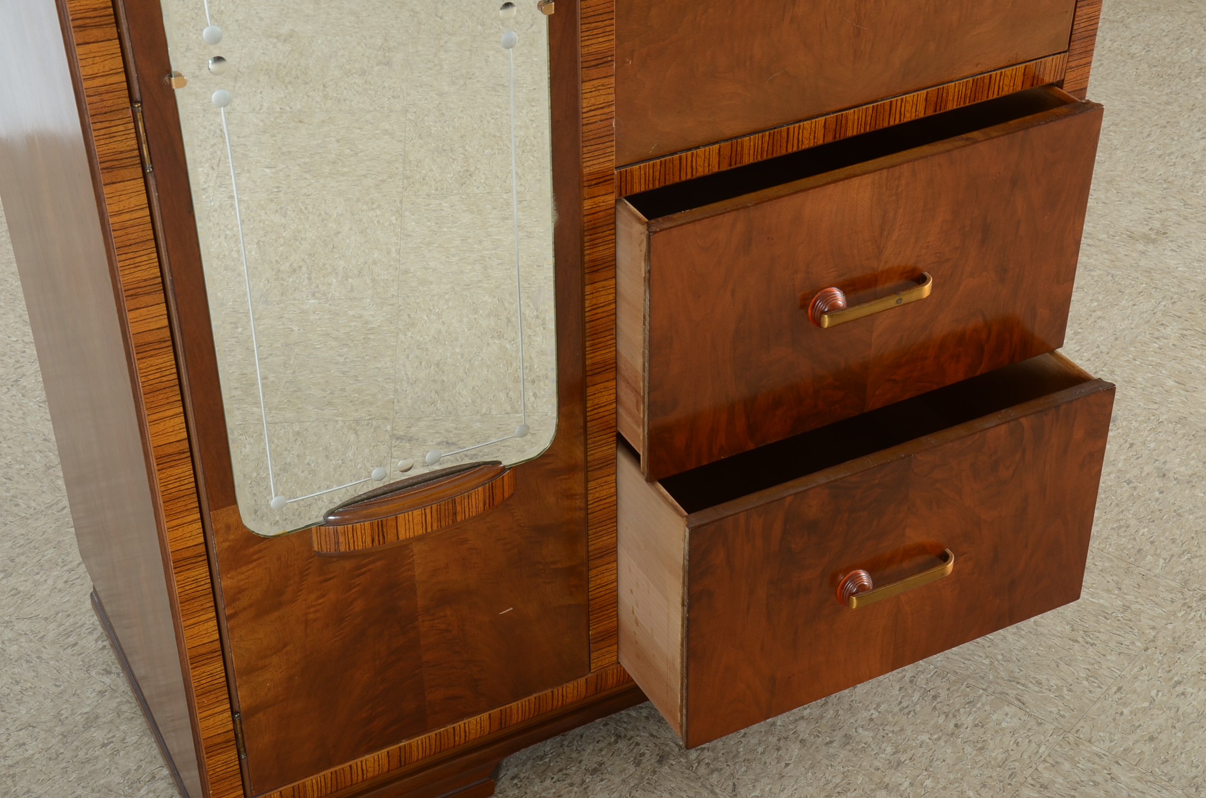 Art Deco Men's Walnut Waterfall Wardrobe