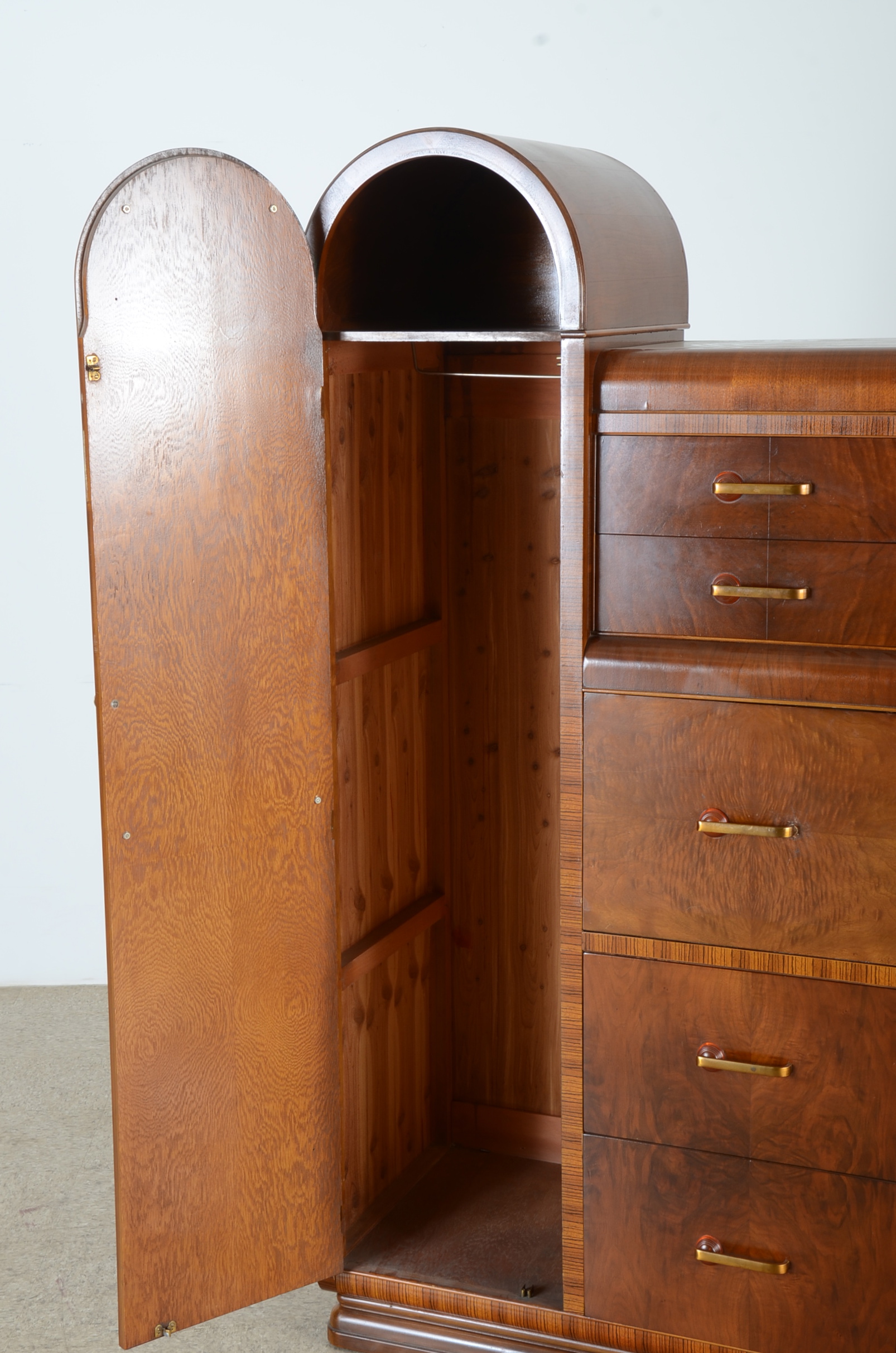 Art Deco Men's Walnut Waterfall Wardrobe