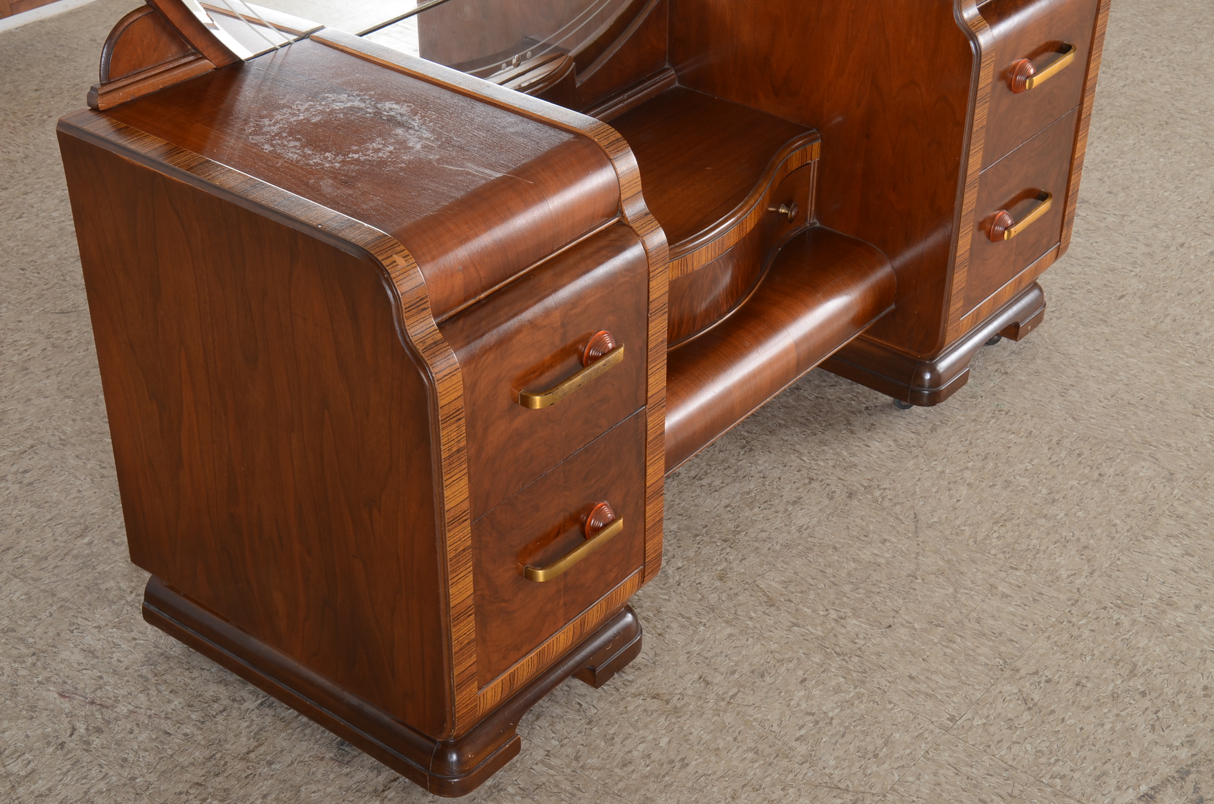 Art Deco Waterfall Walnut Vanity 