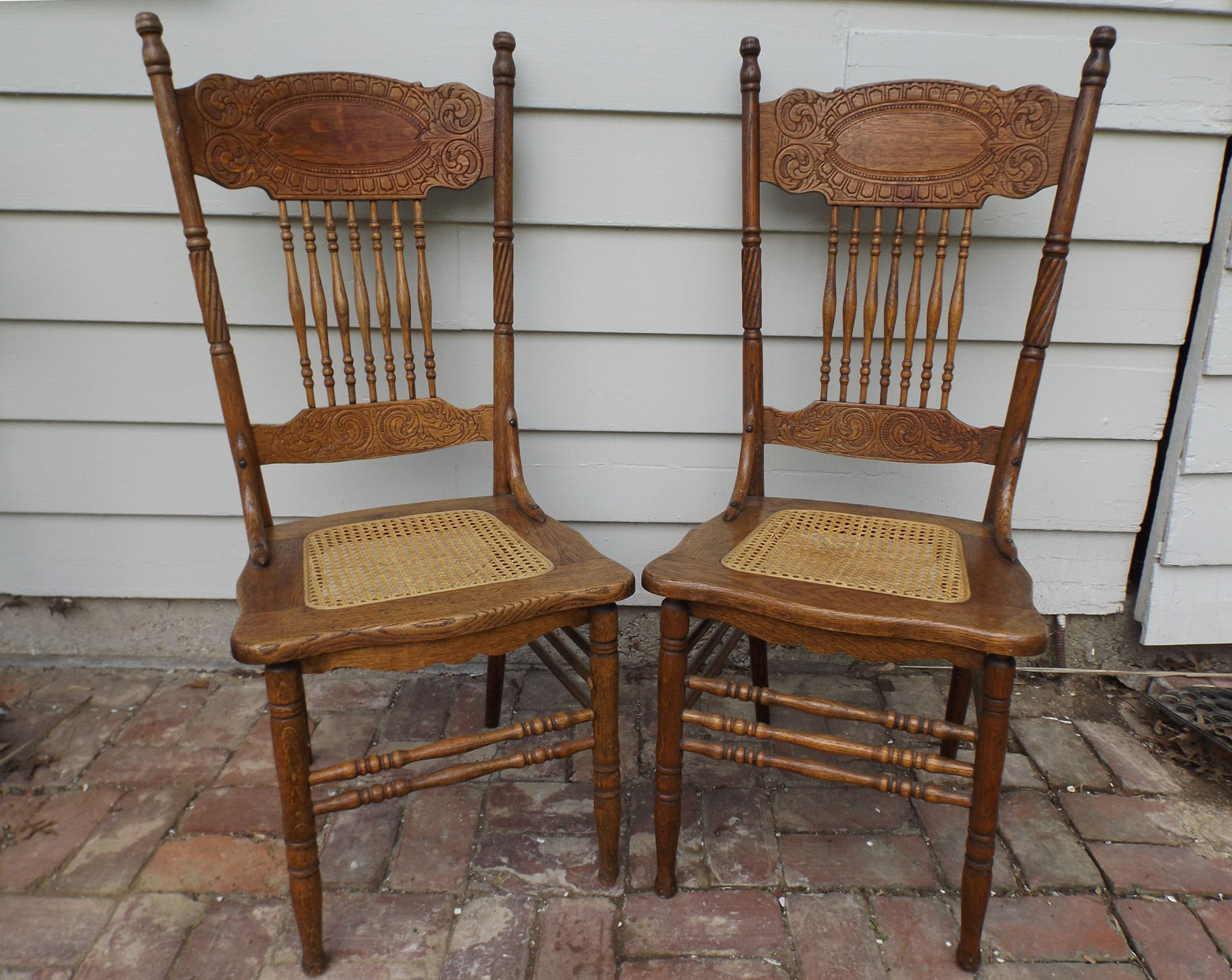 19th Century Pressed Back Oak Chairs
