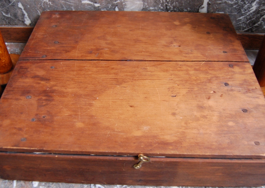Wood Chest/Cabinet and Five Wood Spools with Three Bobbins
