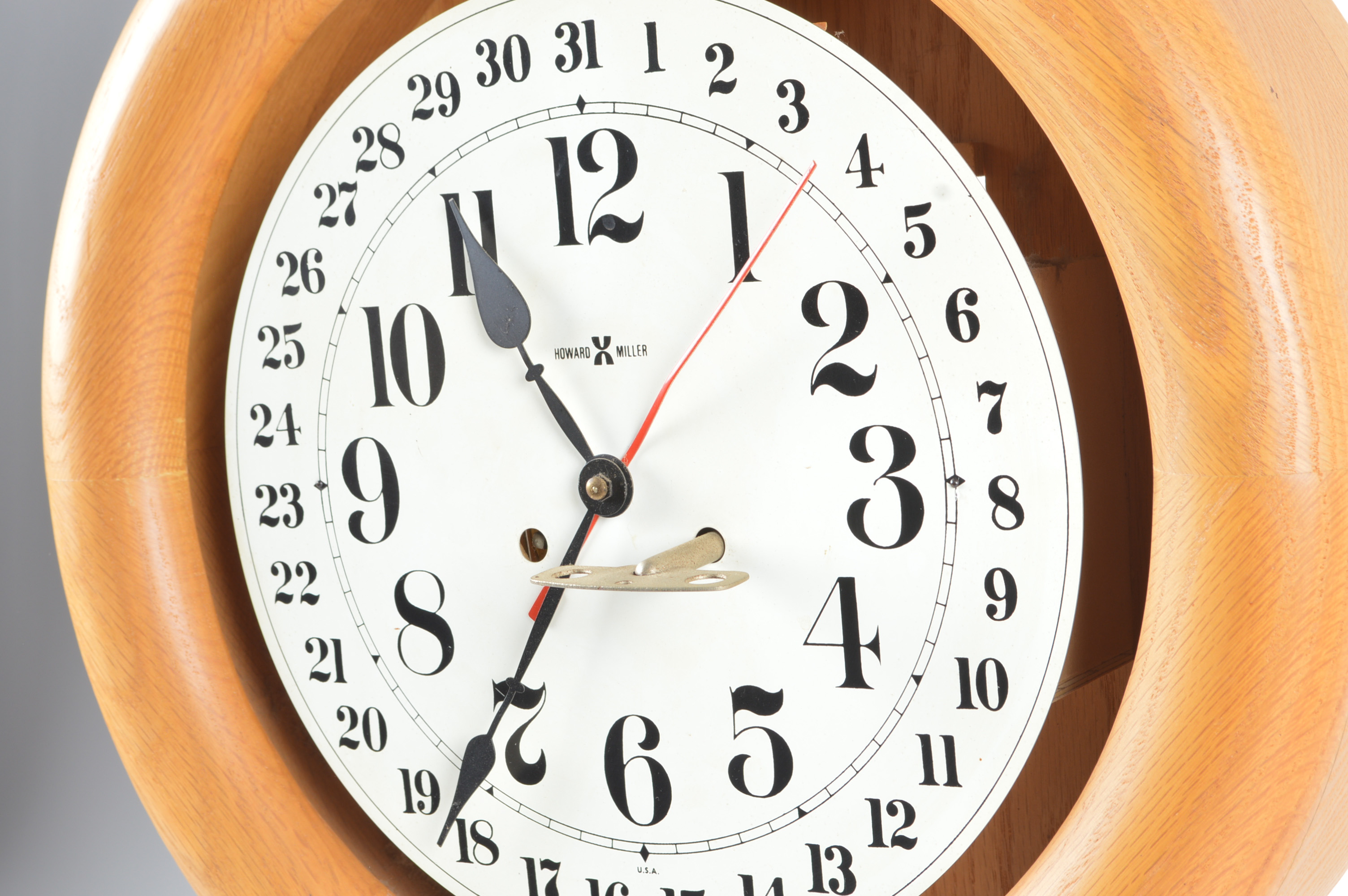 Vintage Howard Miller Oak Wall Clock with Eight Day Wind Pendulum