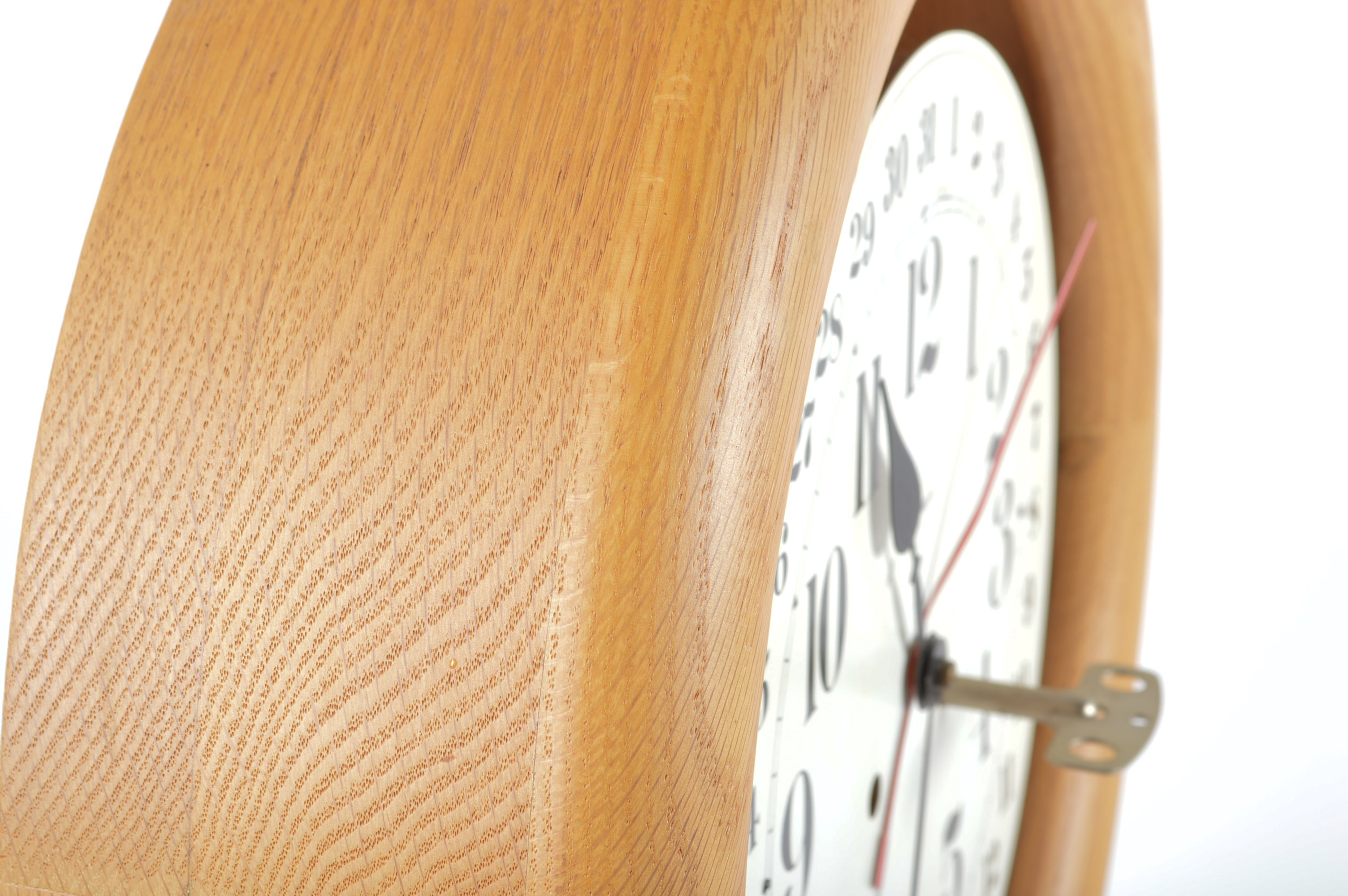 Vintage Howard Miller Oak Wall Clock with Eight Day Wind Pendulum