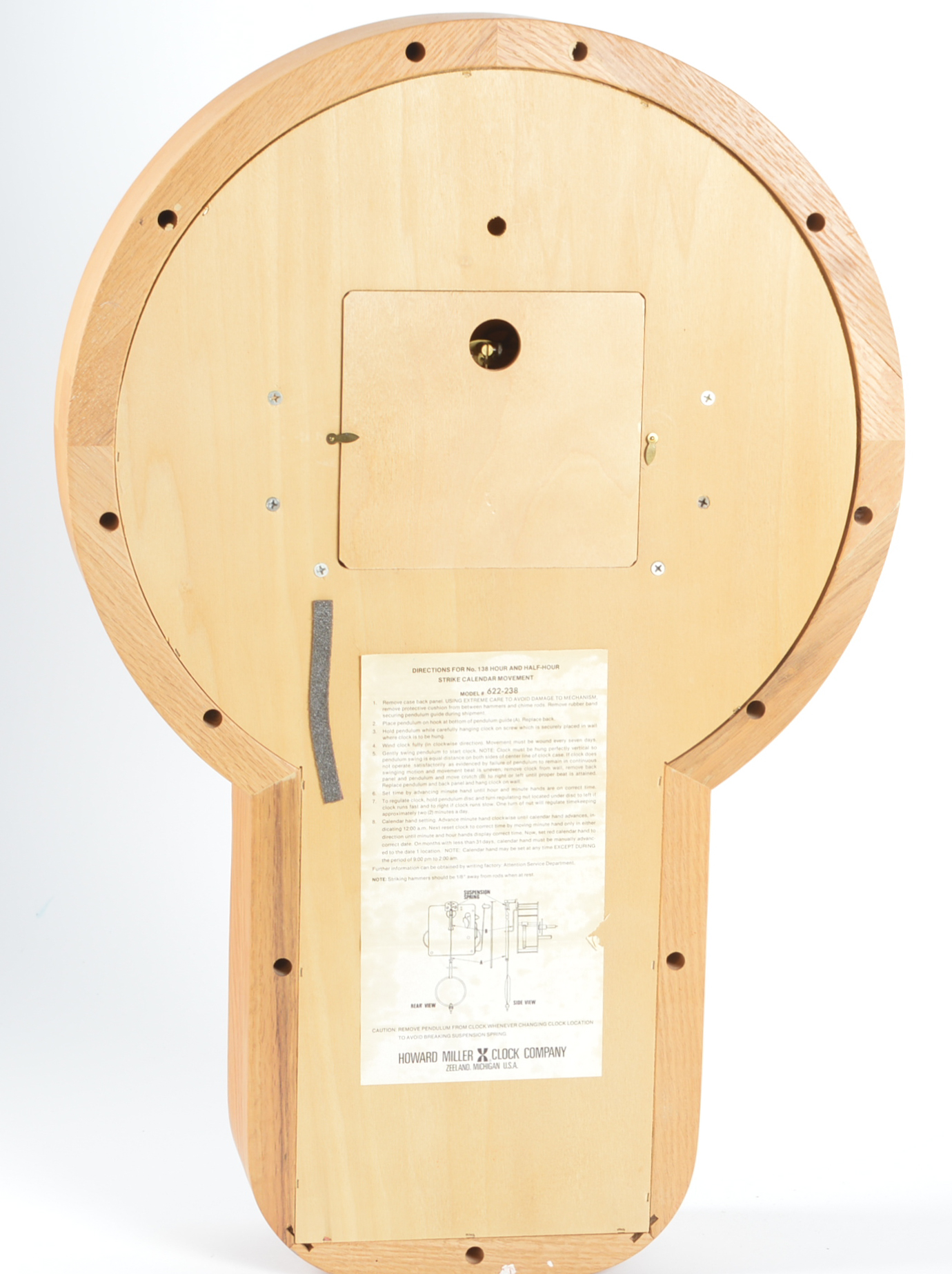 Vintage Howard Miller Oak Wall Clock with Eight Day Wind Pendulum