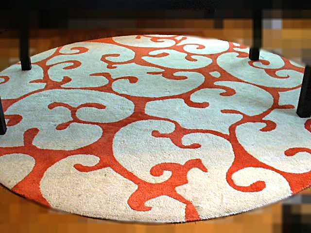 IKEA Contemporary Wool Round Area Rug in Beige and Burnt Orange