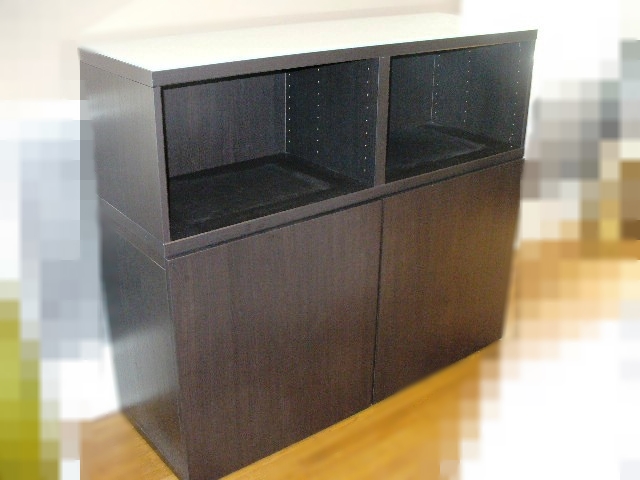 IKEA Credenza in Stained Oak with Open Storage and Two Cabinets