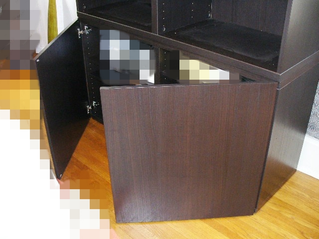 IKEA Credenza in Stained Oak with Open Storage and Two Cabinets