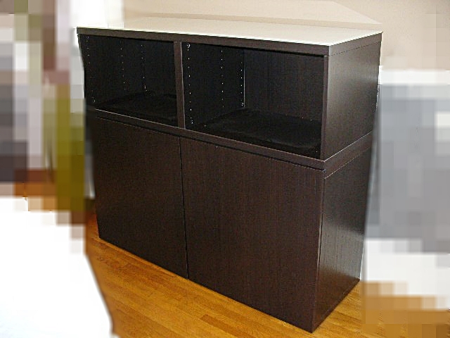 IKEA Credenza in Stained Oak with Open Storage and Two Cabinets