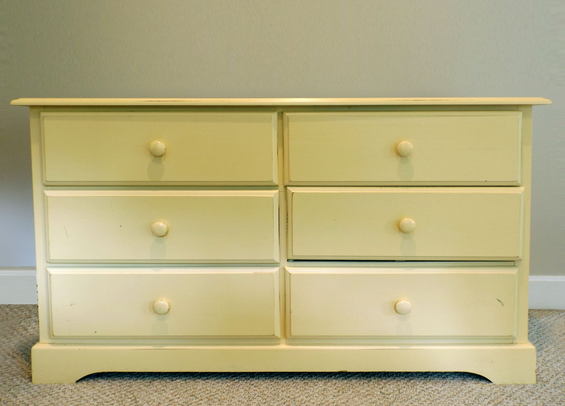 Yellow Painted Six-Drawer Dresser