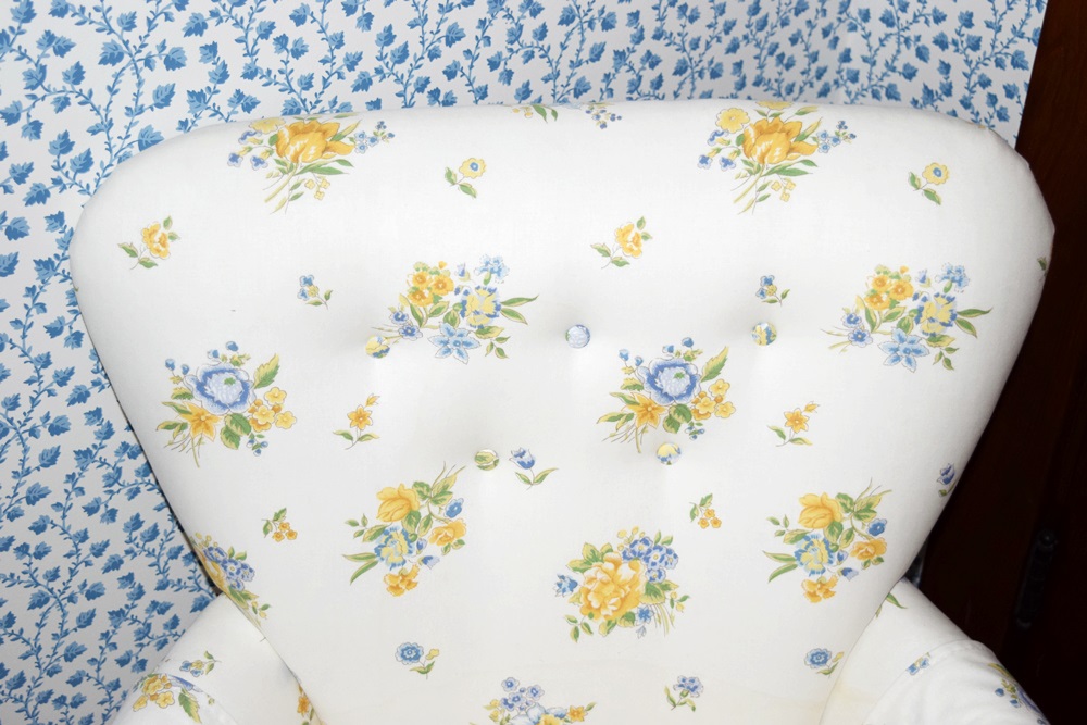 A Petite Boudoir Chair Upholstered in a Sweet Floral Print