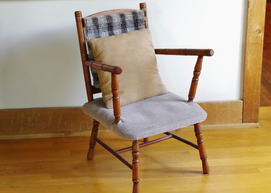 Vintage Child Size Cherry Chair with Upholstered Seat