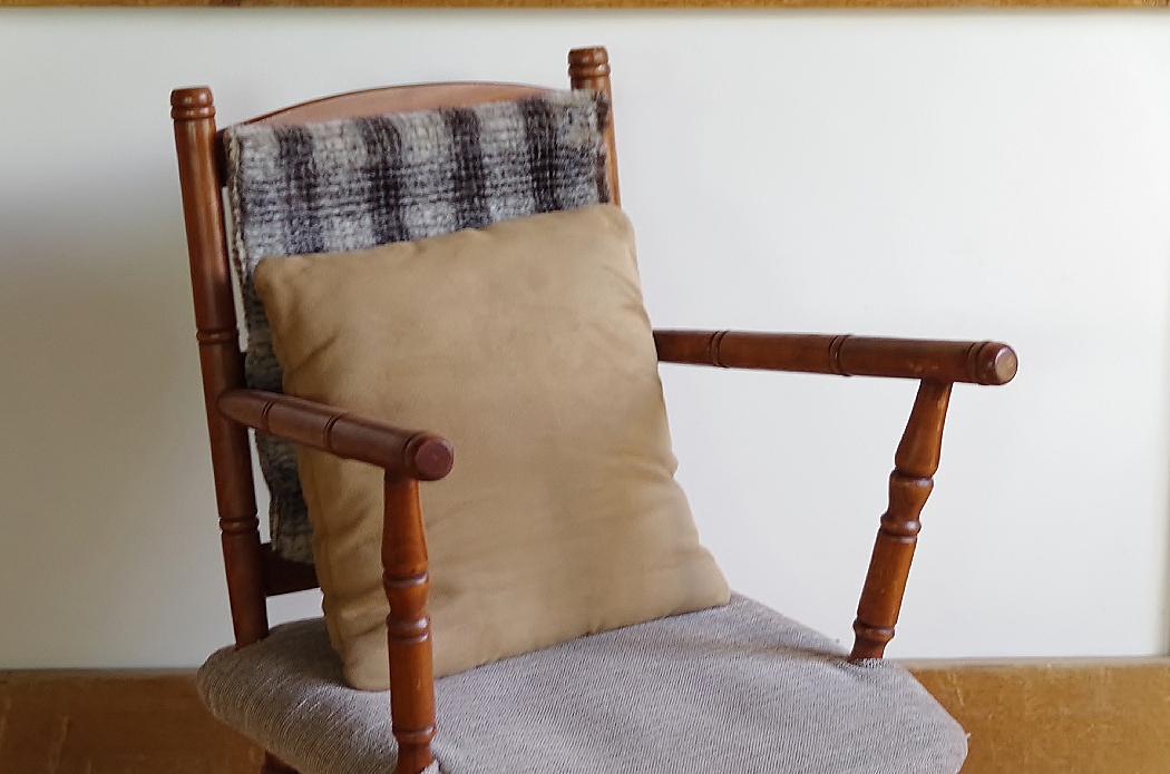 Vintage Child Size Cherry Chair with Upholstered Seat