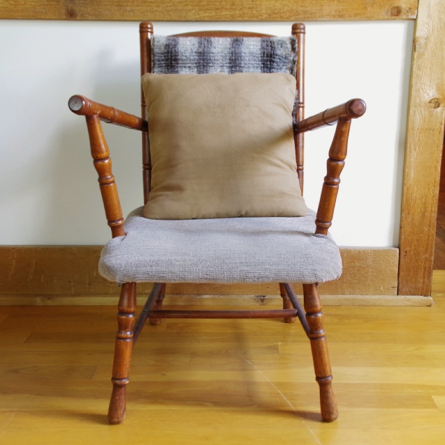 Vintage Child Size Cherry Chair with Upholstered Seat