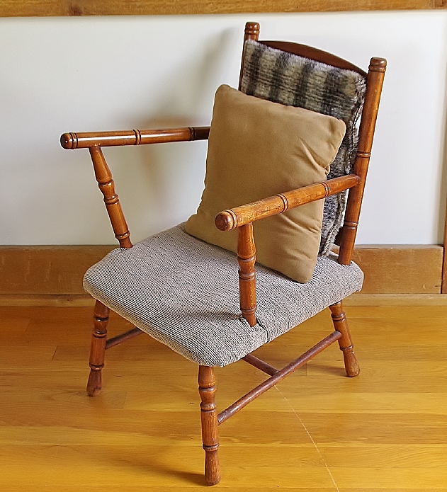 Vintage Child Size Cherry Chair with Upholstered Seat