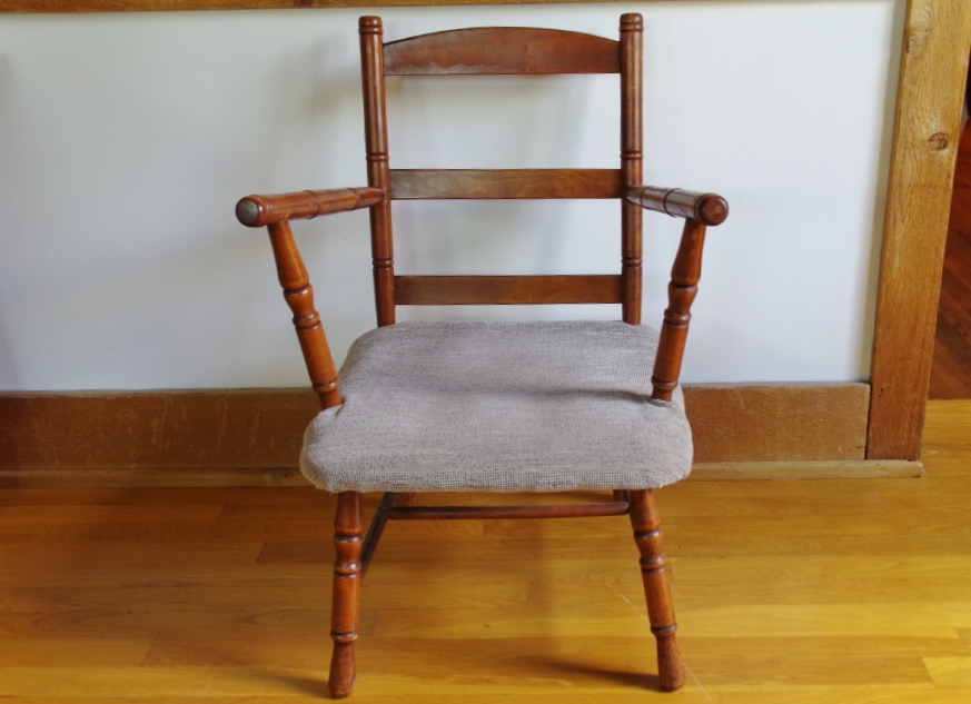 Vintage Child Size Cherry Chair with Upholstered Seat
