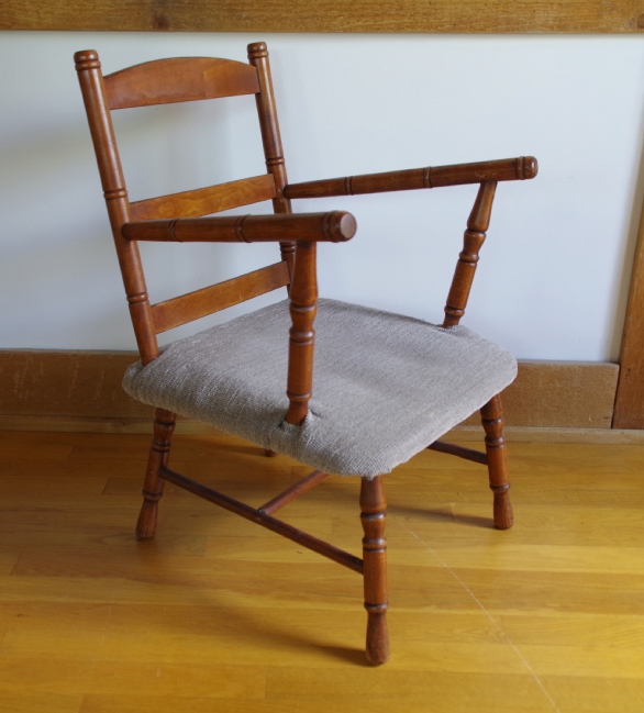 Vintage Child Size Cherry Chair with Upholstered Seat