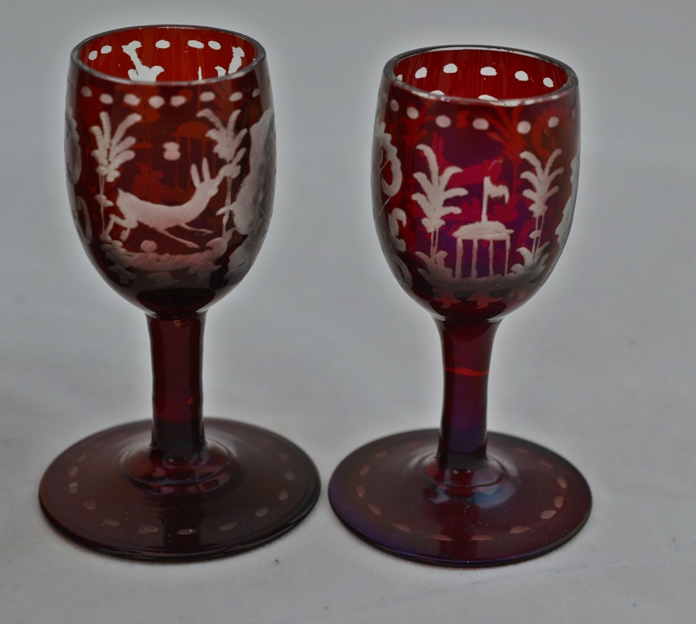 Vintage Egermann Ruby Red Bohemian Czech Glass Decanter & Glasses