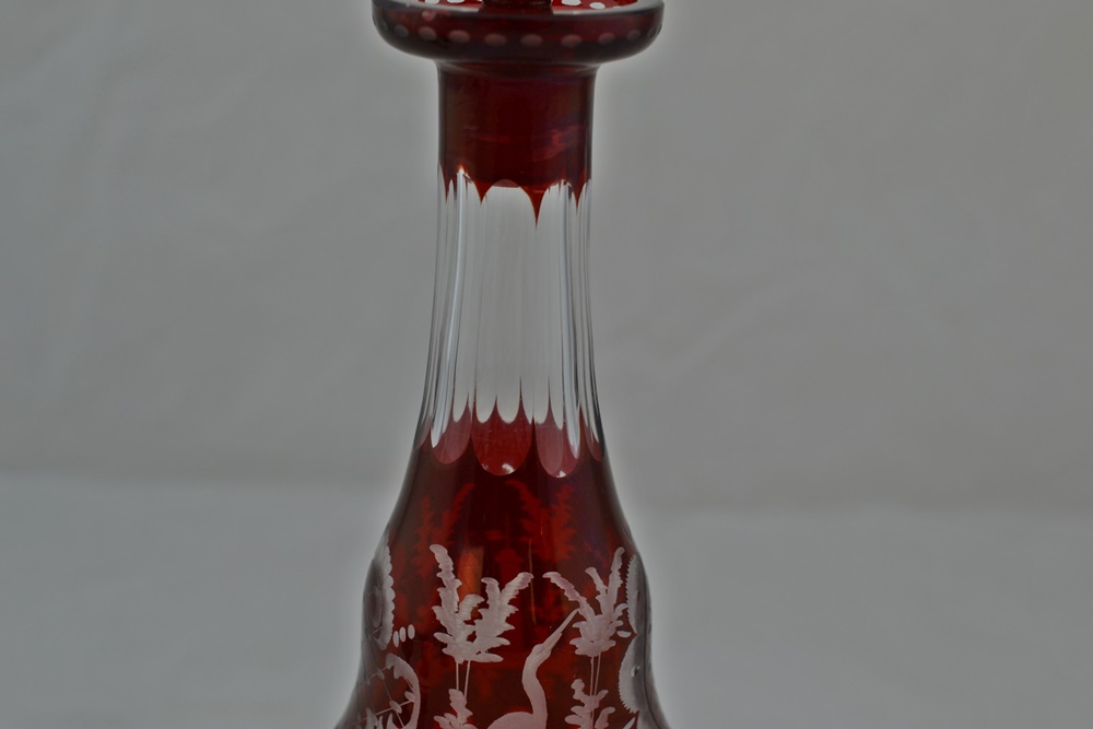 Vintage Egermann Ruby Red Bohemian Czech Glass Decanter & Glasses
