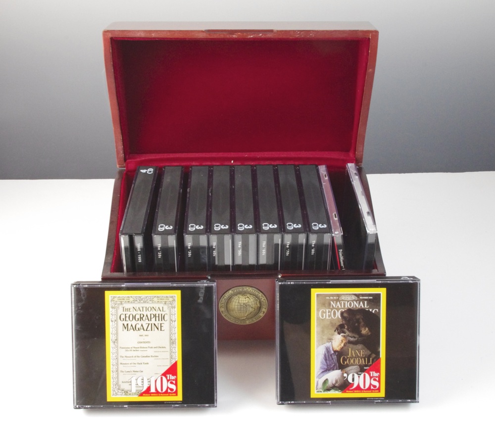 Vintage Model Train Engine Display, Clock, and Wood Box of CD's