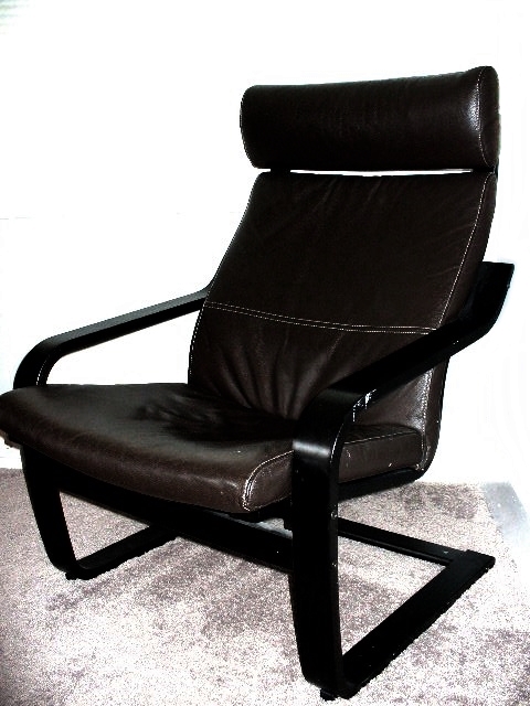 IKEA Leather Easy Chair Paired with an Artificial Fur Throw