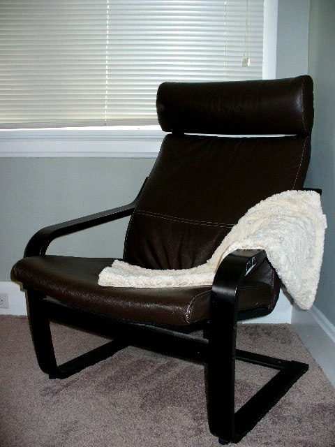 IKEA Leather Easy Chair Paired with an Artificial Fur Throw