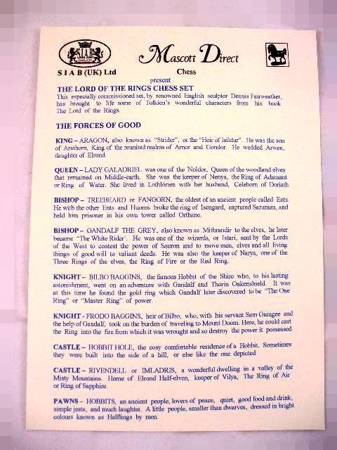 SIAB Mascot Direct Lord of the Rings Molded Resin Chess Set 