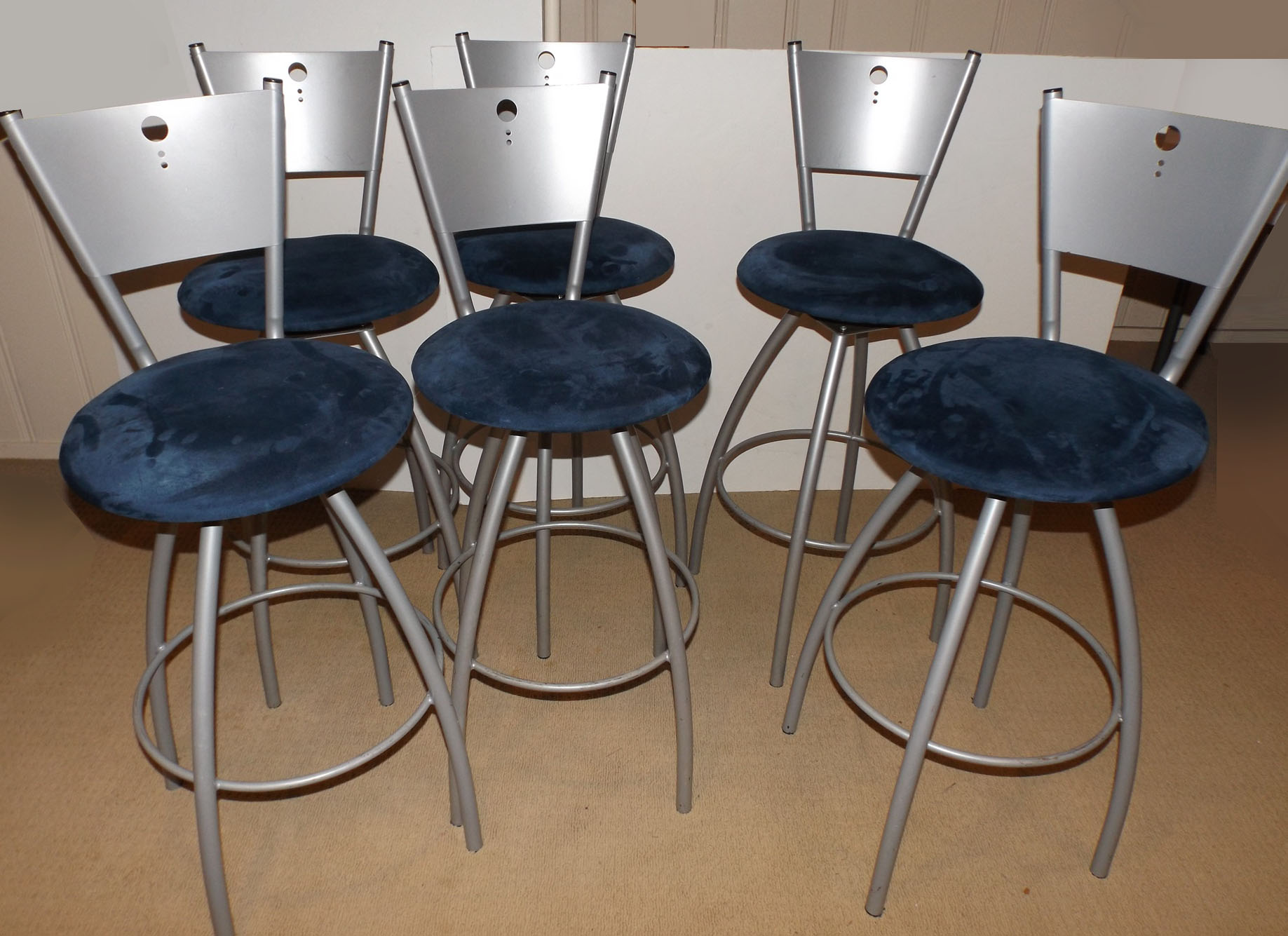 Six Modern Gray Metal Stools