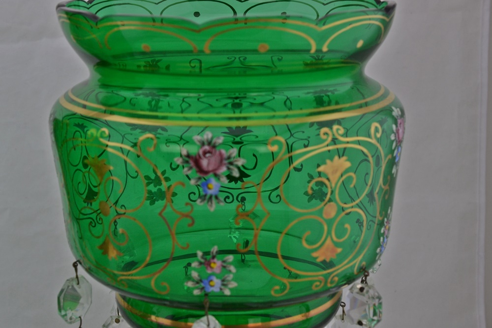  Pair Of Victorian Era Bohemian Czech Glass Mantel Lusters