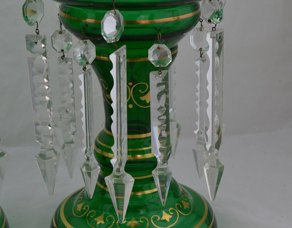  Pair Of Victorian Era Bohemian Czech Glass Mantel Lusters