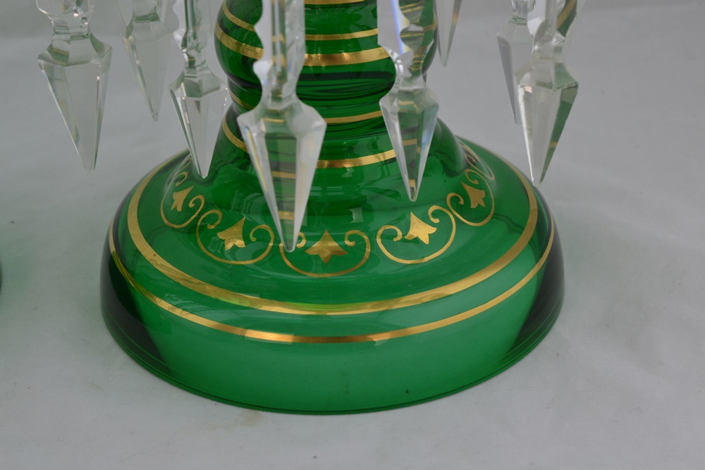  Pair Of Victorian Era Bohemian Czech Glass Mantel Lusters