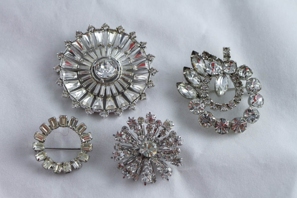 Lot of Four Vintage Rhinestone Pins