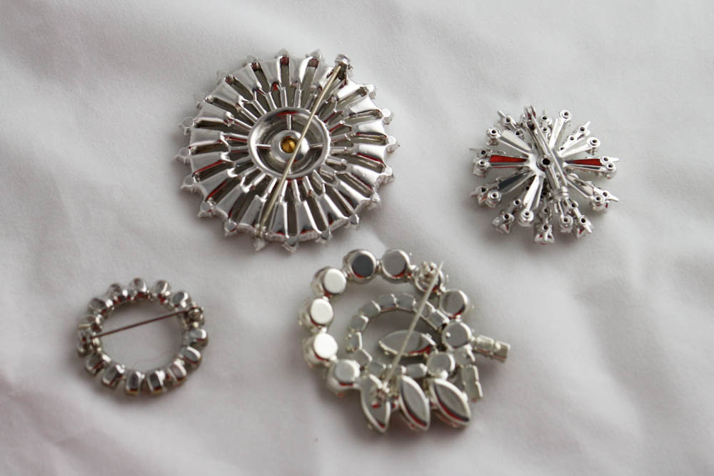 Lot of Four Vintage Rhinestone Pins