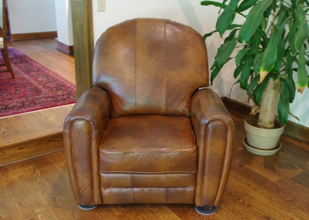 Large Recliner with Brown Naugahyde Upholstery