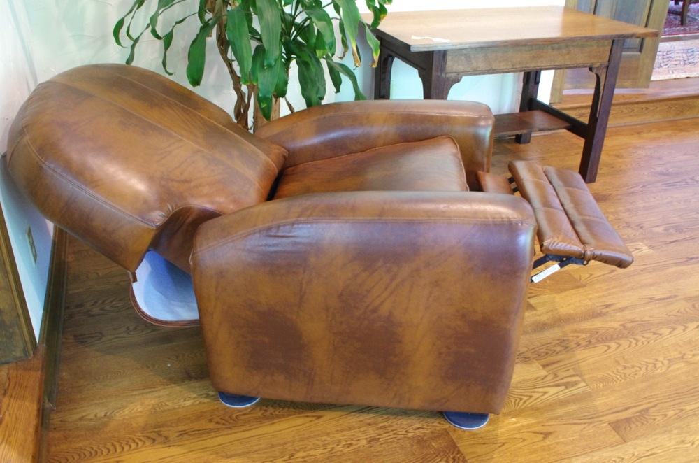 Large Recliner with Brown Naugahyde Upholstery