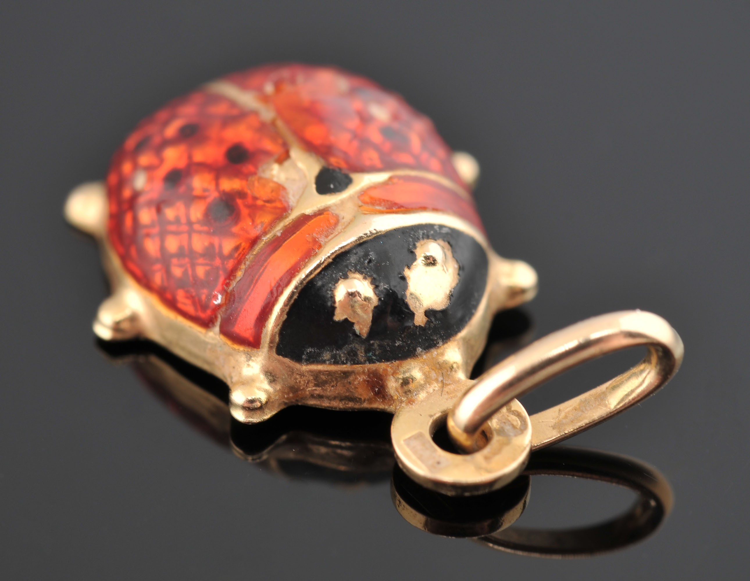 14 K Crucifix Pendant, 14 K Ladybug Pendant and Flow Blue Pendant