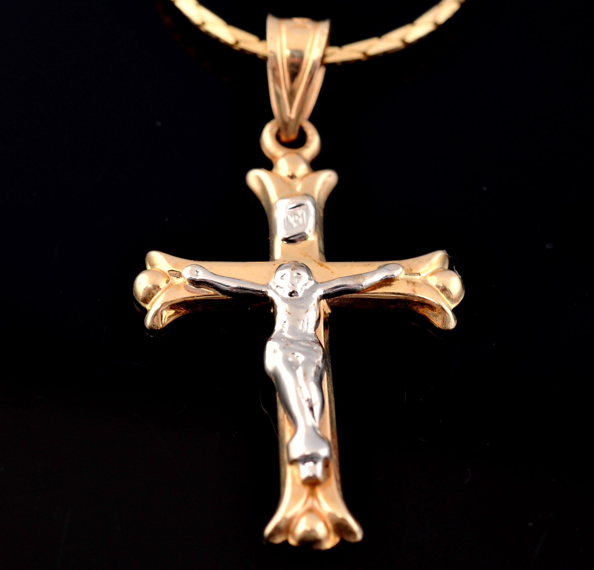 14 K Crucifix Pendant, 14 K Ladybug Pendant and Flow Blue Pendant