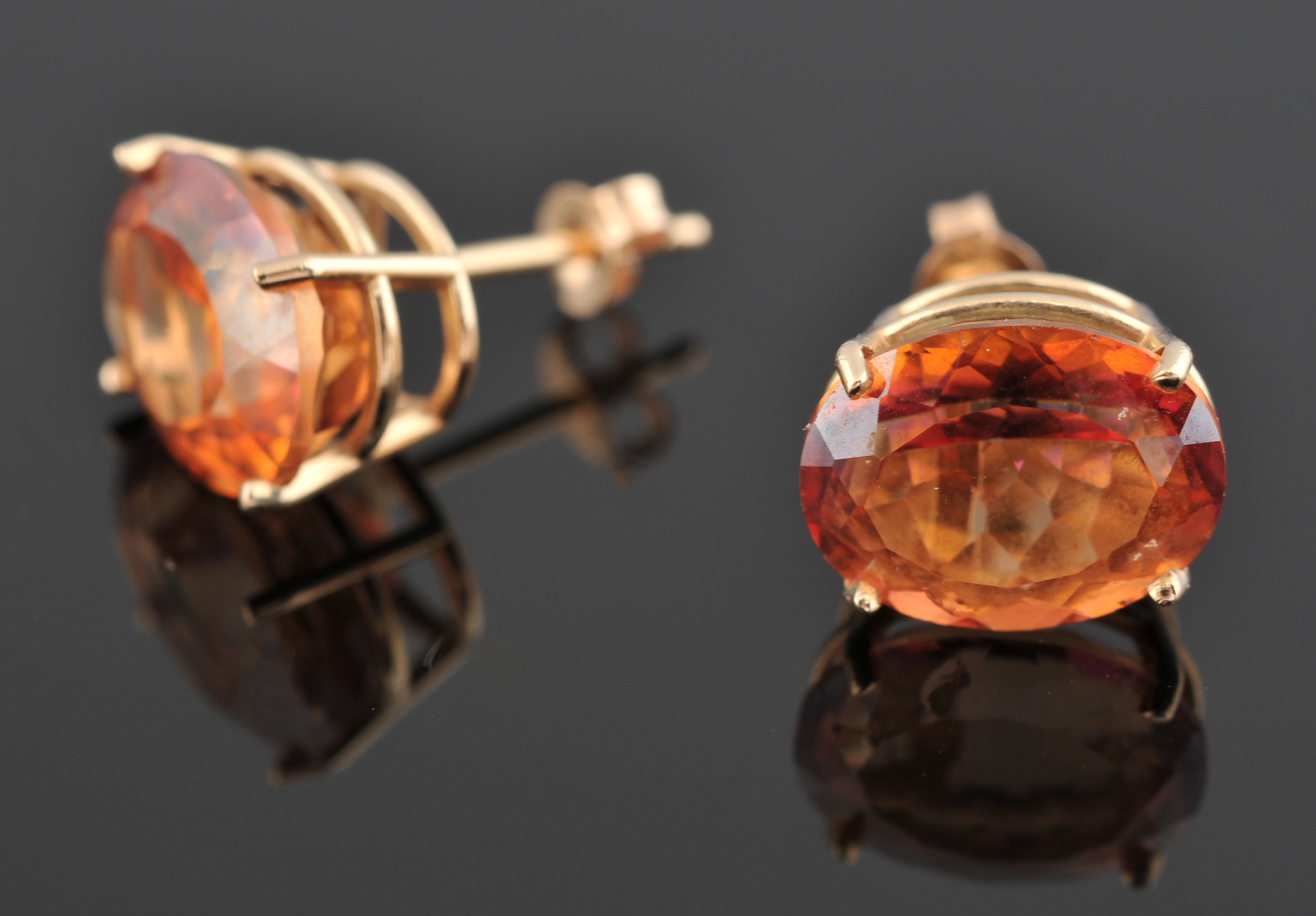 Pair of 14 K Orange Topaz Earrings