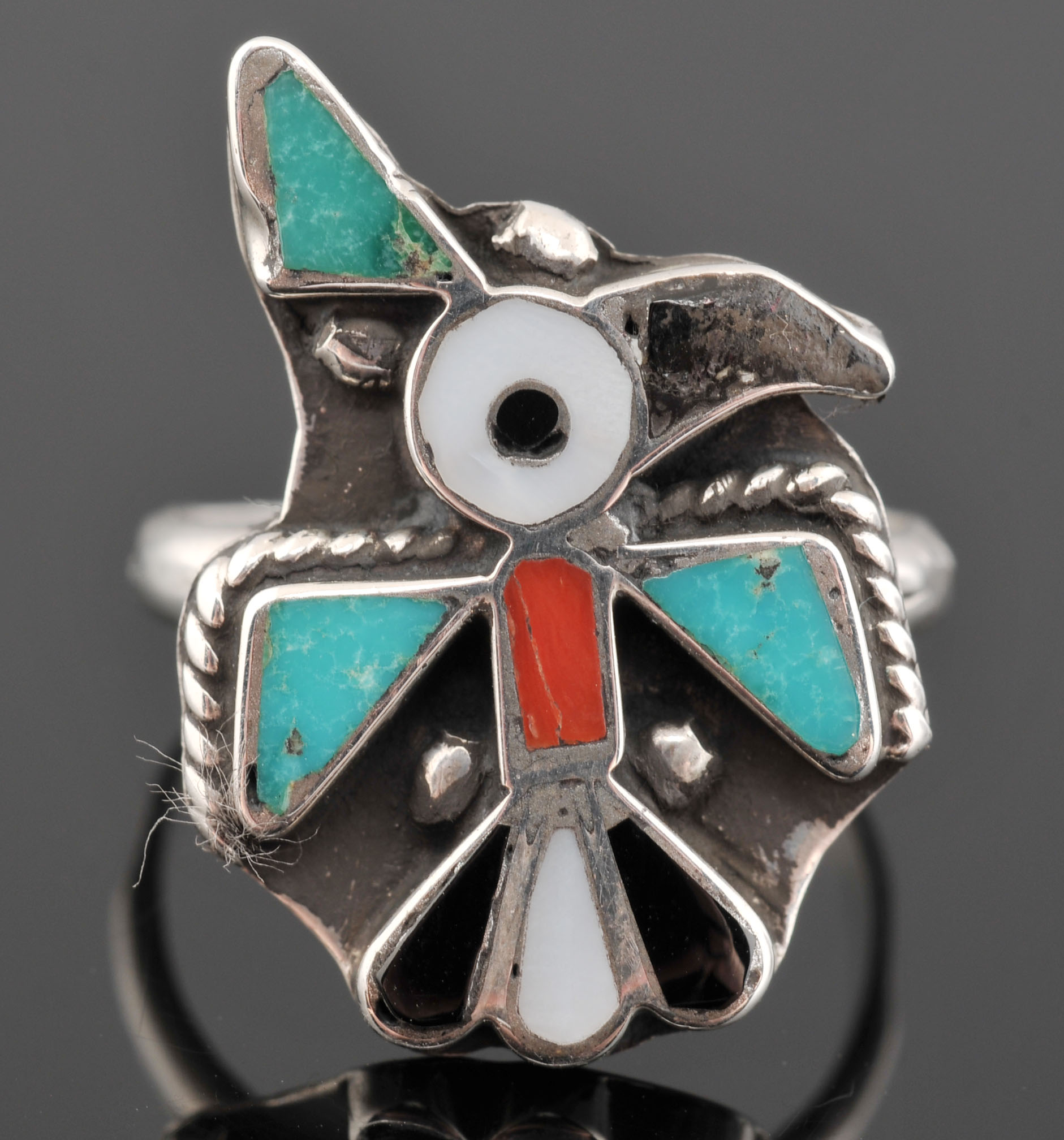 Two Unmarked Silver Zuni Indian Inlay Rings and Earrings