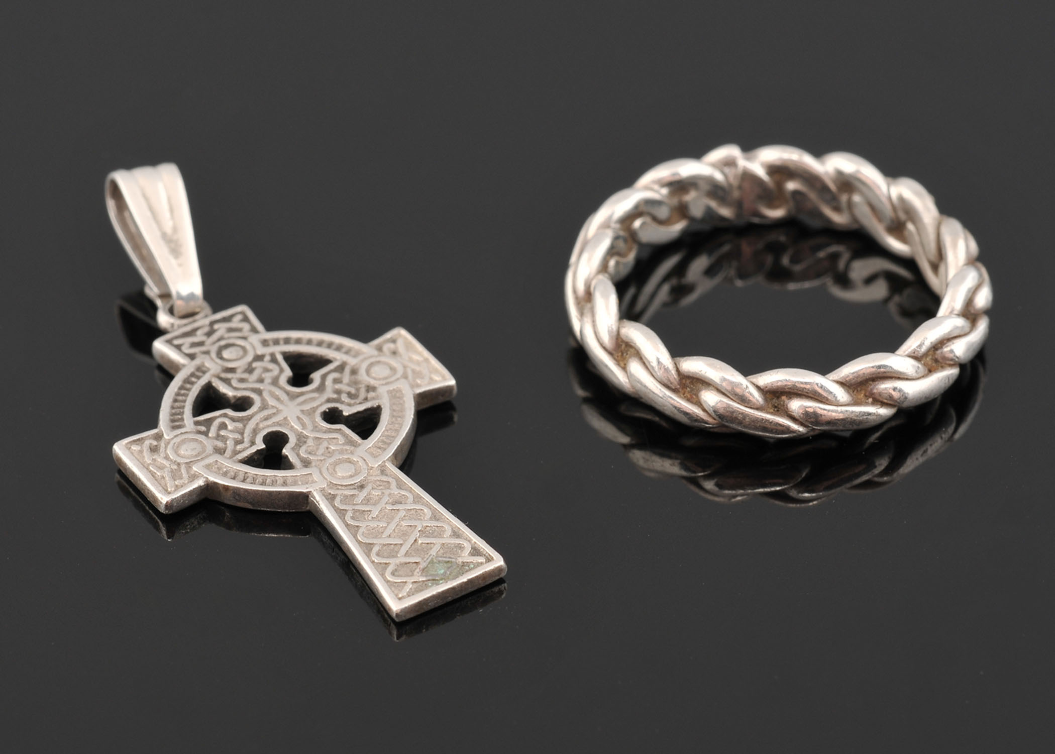 Sterling Silver Celtic Cross Pendant and a Sterling Silver Ring