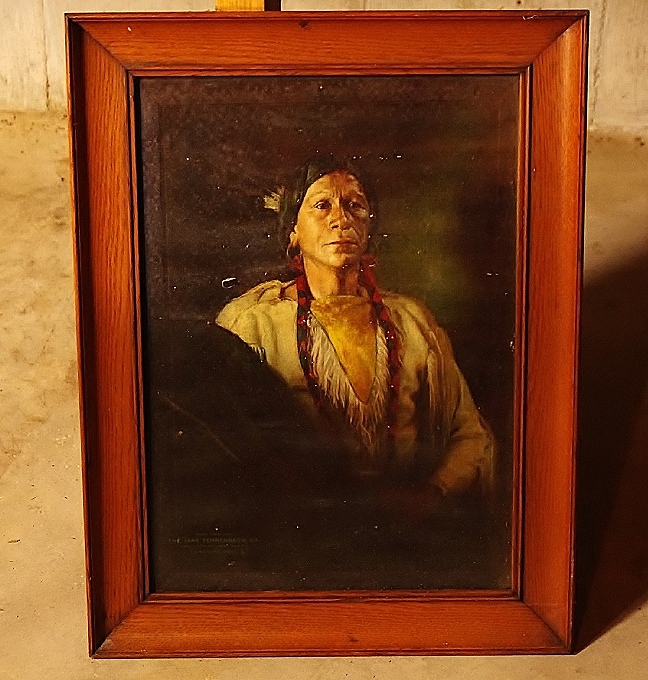 Vintage Advertising Print of a Native American Chief In Oak Frame